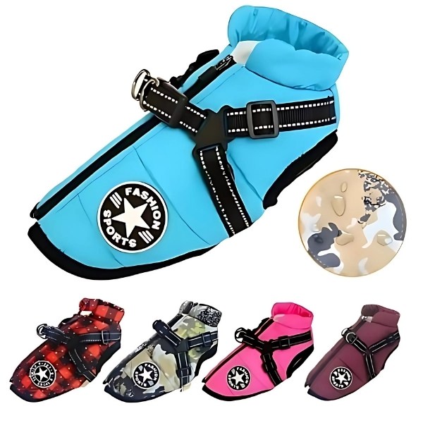 Abrigo para perros con arnés cinco colores