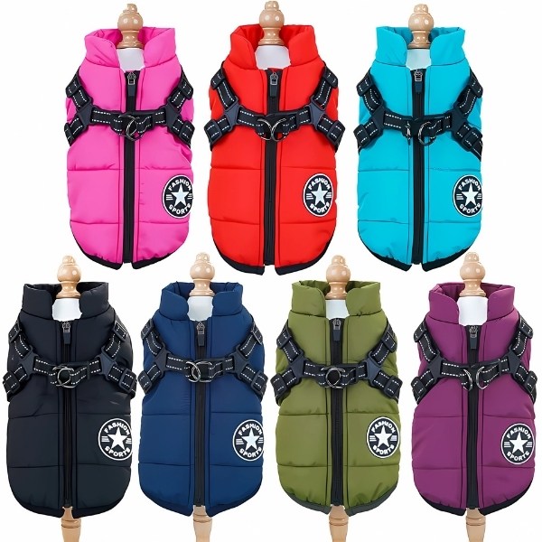 Abrigo para perros con arnés multi colores