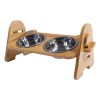 Bandeja elevado ajustable de bambú para perro de doble fondo