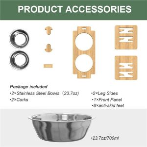 Bandeja elevado ajustable de bambú para perro detalles