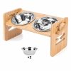 Bandeja-elevado-ajustable-de bambú-para-perro-doble-cuchara