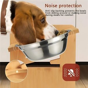 Bandeja-elevado-ajustable-de bambú-para-perro-sin-ruido