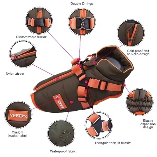 chaqueta impermeable material para perro marrón