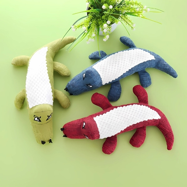 peluche-cocodrilo-para-perro-verde-azul-rojo