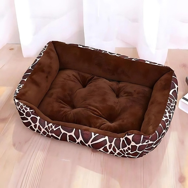 Cama Acolchada Marrón con Estampados para Perros