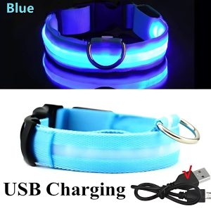 collar luminoso para perro azul usb