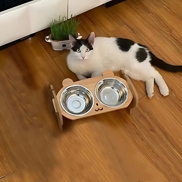 comedero-doble-de-bambú-para-gato-agua