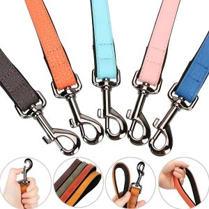 correa de cuero para perro negro naranja azul cielo azul