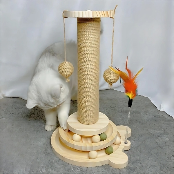 Árbol-rascador-de-madera-natural-para-gato-juega-bola