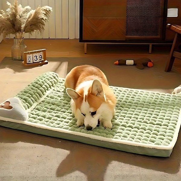 Colchón-ortopédico-para-perro-verde-suave