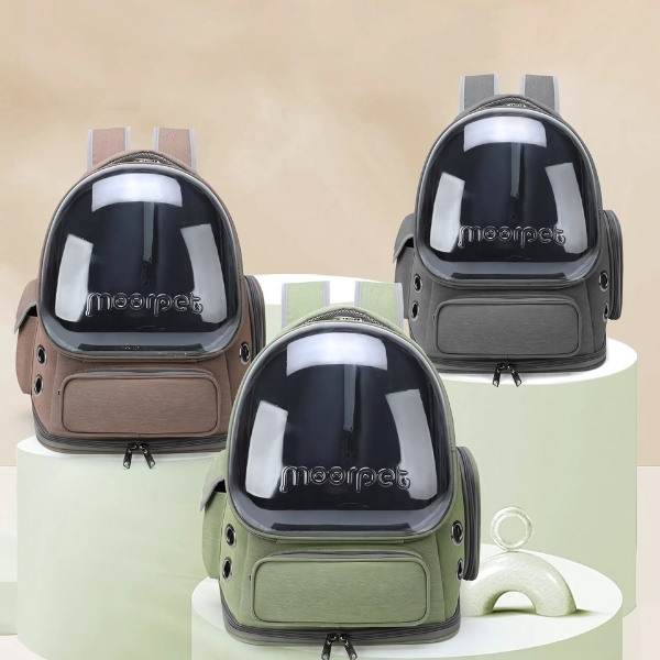 Mochila-cápsula-para-gato-marrón-verde-gris