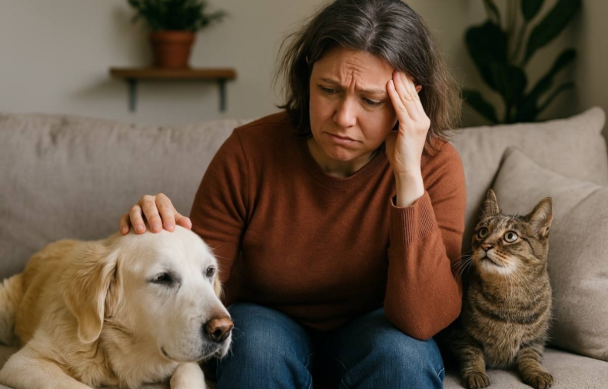 perro-gato-mujere-triste