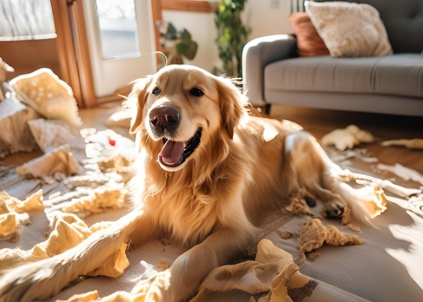 perro-golden-destrucción-cojín