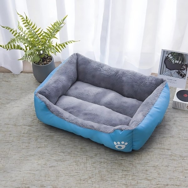 Cama-azul-Acolchada-con-Estampados-para-Perro