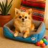 Cama-azul-Acolchada-con-Estampados-para-Perros