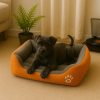 Cama-lavable-naranja-Acolchada-con-Estampados-para-Perros