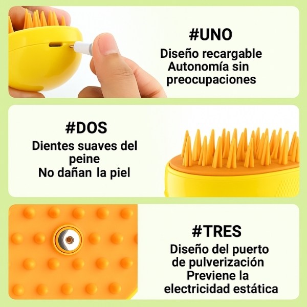 Cepillo-Pulverizador-amarillo-Anti-Pelaje-para-perro-USB-agua-suave
