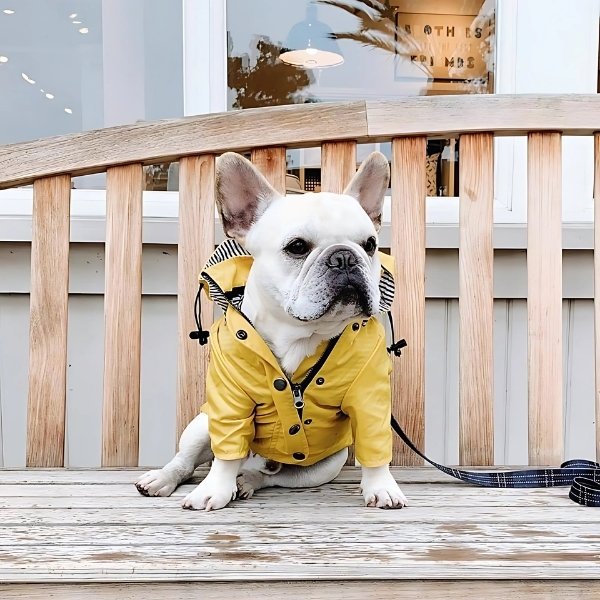 Impermeable-para-perro-amarillo-sentado