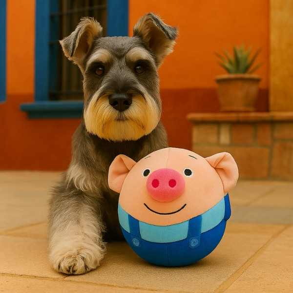 Juguete-cerdito-saltarín-para-perro-azul-presentación