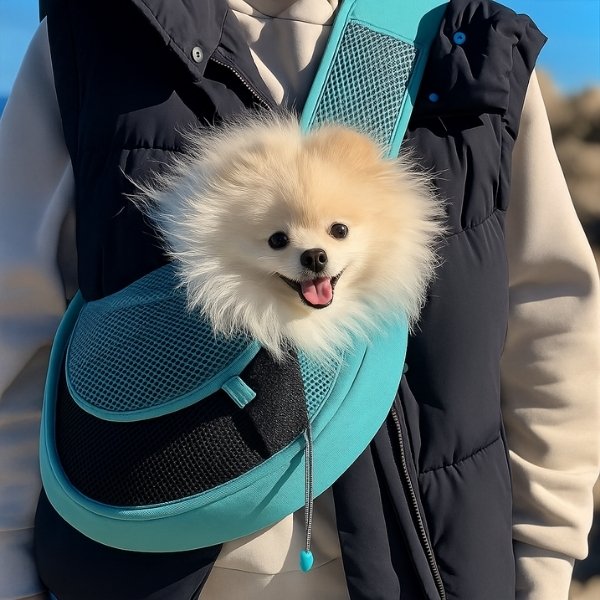 Mochila-turquesa-para-Perros-Pequeños-presentación