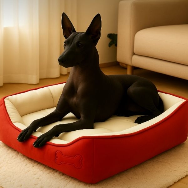 cama-huesos-naranja-para-perro