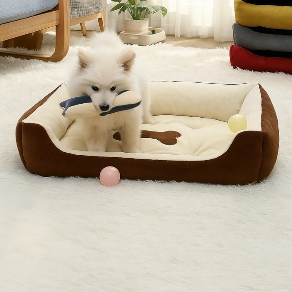 cama-marón-para-perro-huesos-pelota