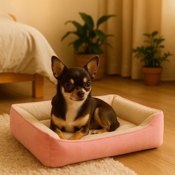 cama-rosa-para-perro-huesos-presentación